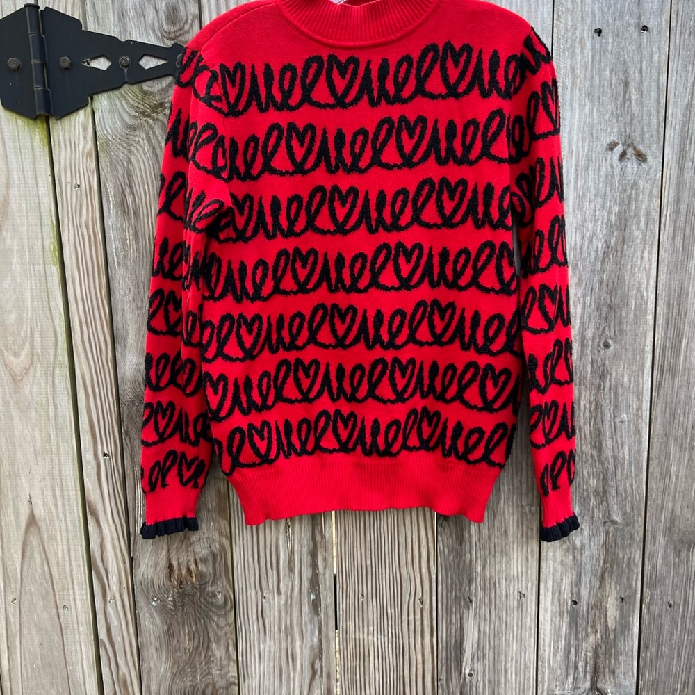 ELLE Scribble Heart Sangria Punch Sweater Women’s Small NWT NEW - Picture 5 of 10